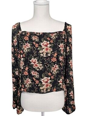 Ambercrombie & Fitch Moody Floral Square Neck Long Balloon Sleeve Blouse Size XL